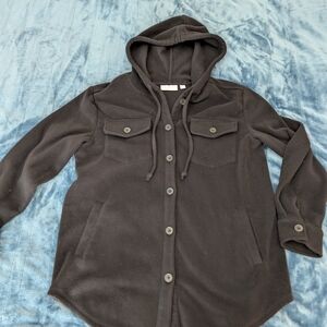 Belle By Kim Gravel Black Polar Fleece Button Down Shirt Jacket Like New XS S M